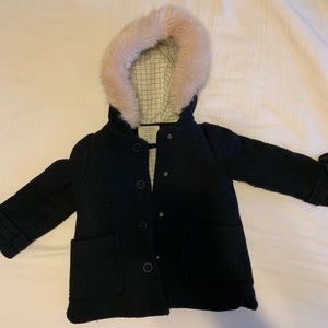 Zara jacket warm navy pink faux fur toddler coat